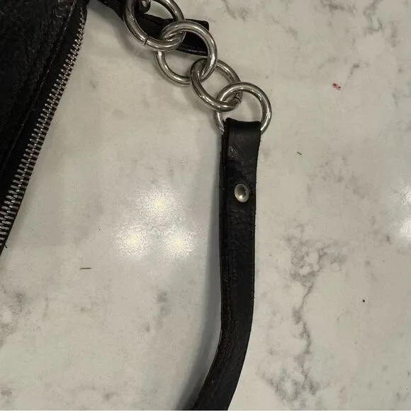 Vintage FURLA Black Studded Leather Hobo Shoulder Bag – Made in Italy